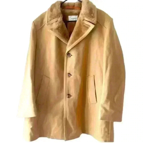 SIMPSONS VINTAGE TAN FLEECE MEN WINTER TRENCH  COAT SIZE 46 - Picture 1 of 11
